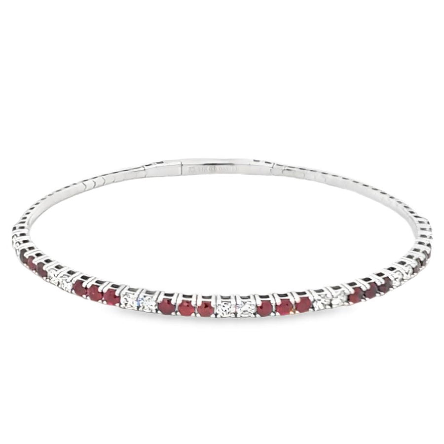 White 14 Karat Half Tennis Bangle Bracelet 20 = 1.25TWT Round Rubies a