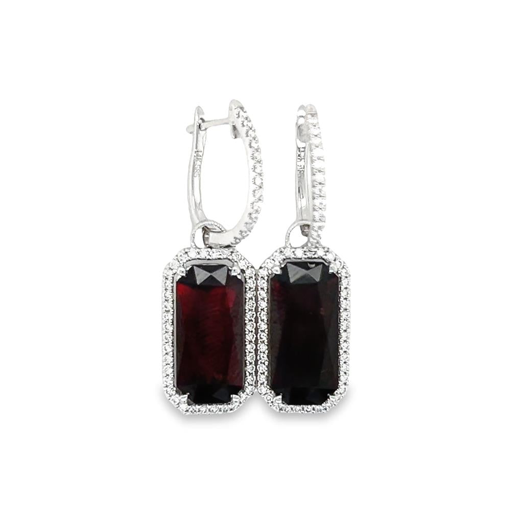 Lady's White 14 Karat Halo Garnet Dangle Earrings Earrings