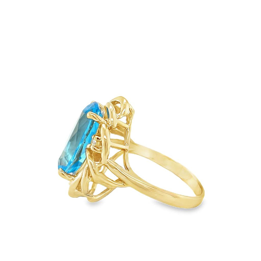 Yellow 14 Karat Swiss Blue Topaz and Diamond Ring z