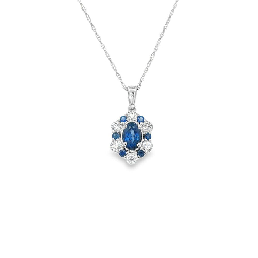 Lady's White 14 Karat Hexagonal Cluster Pendants With 7 = 1.10TWT Comb