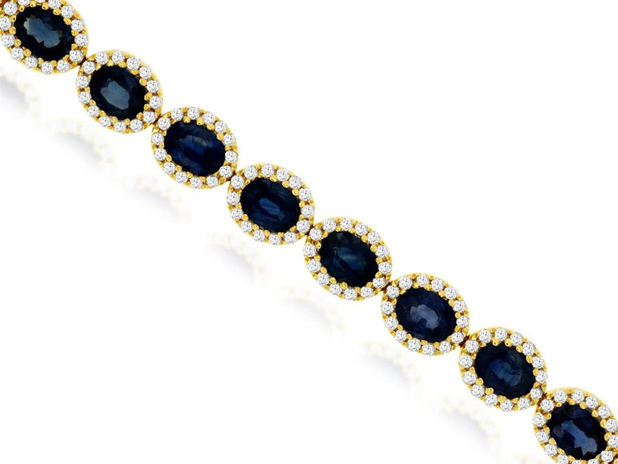Yellow 14 Karat Oval Halo Link Bracelet With 30 = 7.20Tw Oval Sapphire