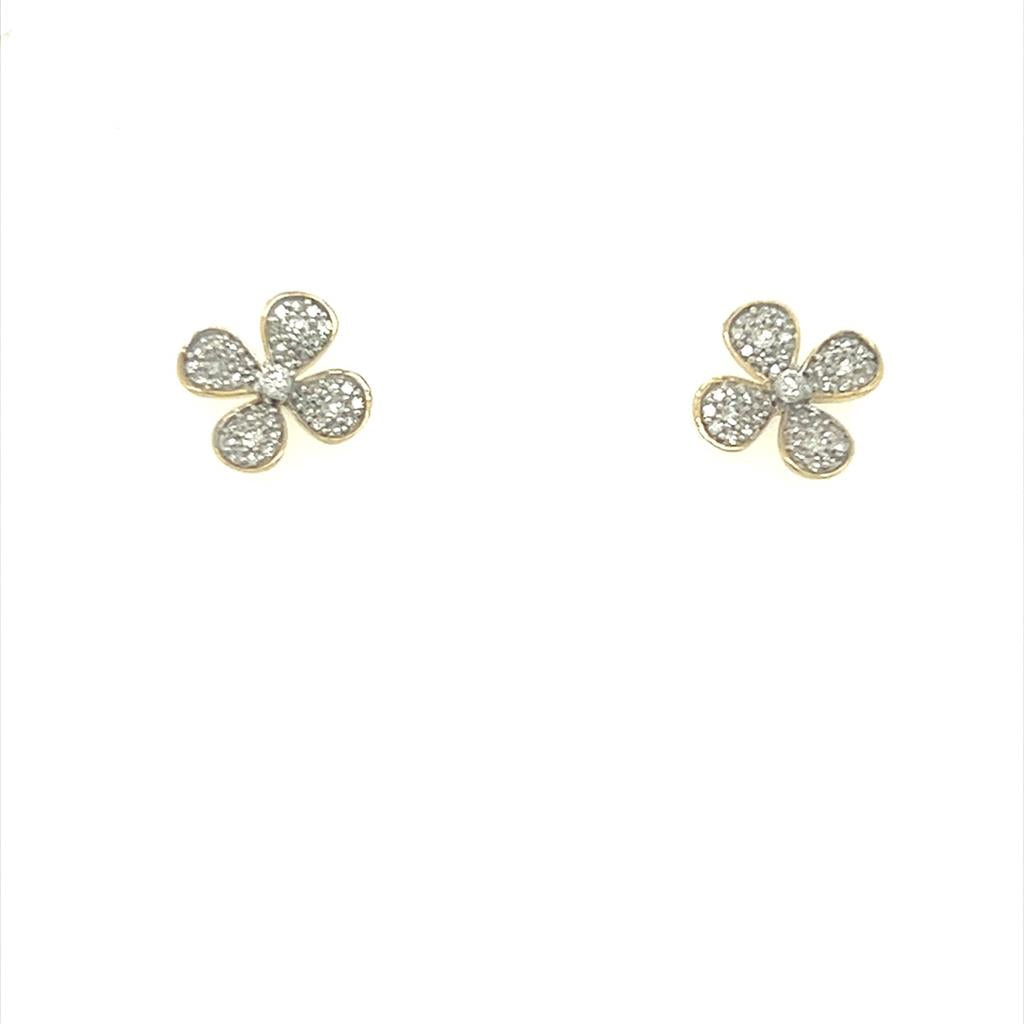 Yellow 14 Karat Cluster Diamond Flower Stud Earrings Estate Jewelry Gram Weight: 15.59