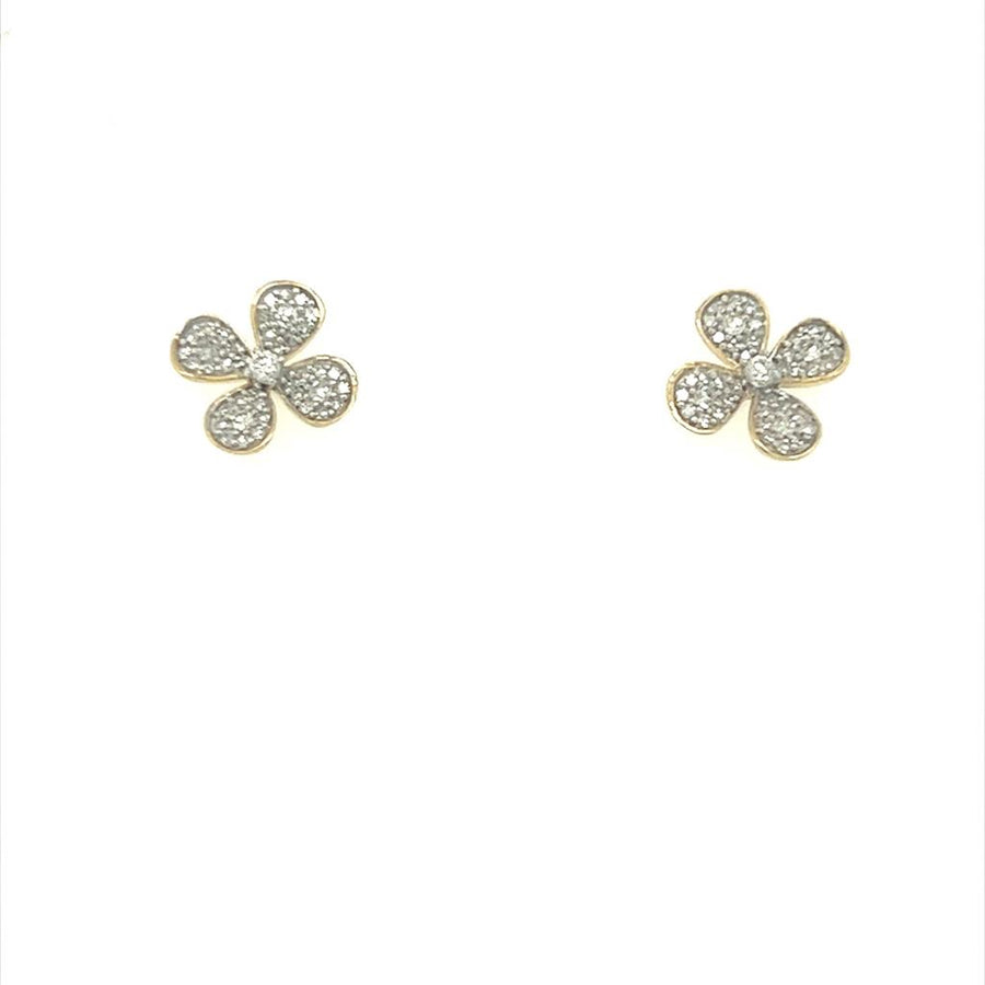 Yellow 14 Karat Cluster Diamond Flower Stud Earrings Estate Jewelry Gram Weight: 15.59