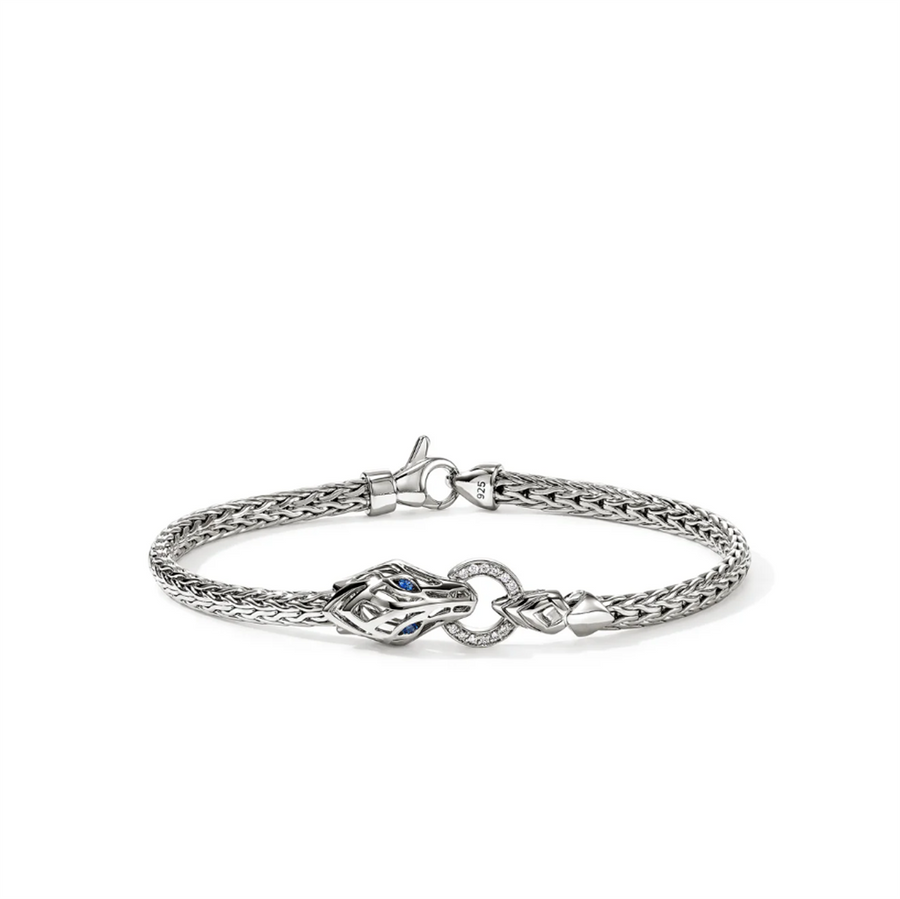White Sterling Silver Naga Bracelet John Hardy 2 = Round Sapphires
=