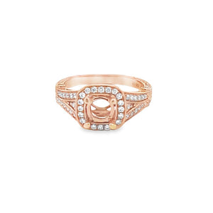 Lady's Rosé 18 Karat Engraved Split Shank Halo Ring