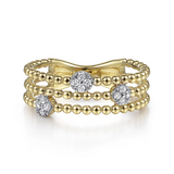Gabriel & Co. Fashion 14K Yellow Gold Bujukan Diamond Cluster Stations Easy Stackable Ring