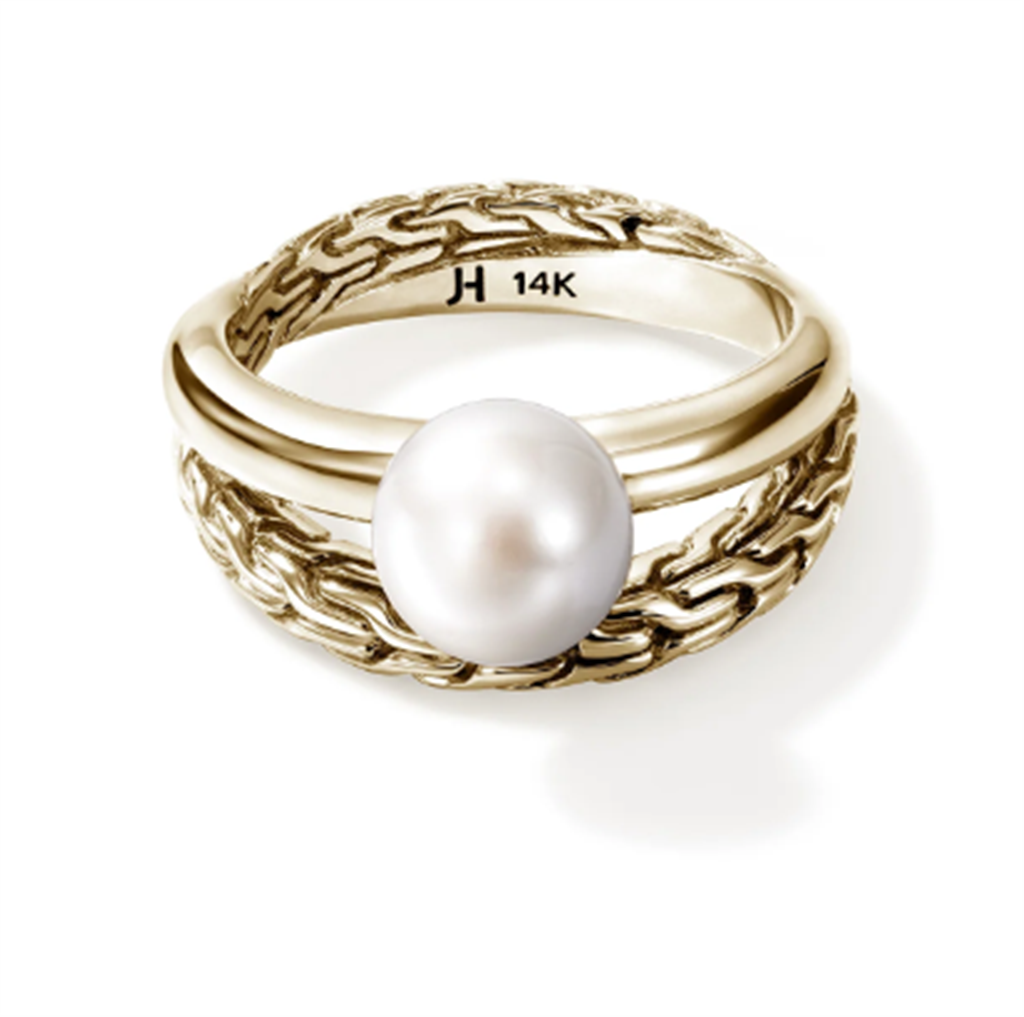 Yellow 14 Karat JH Essential Split Band Pearl Ring John Hardy one 8.00