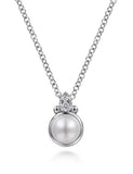 Lady's Sterling Silver Diamond Bujukan Pearl Pendant Silver Necklaces
