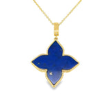 Lady's Yellow 14 Karat Milgrain Floral Lapis Necklace Length 18 With O