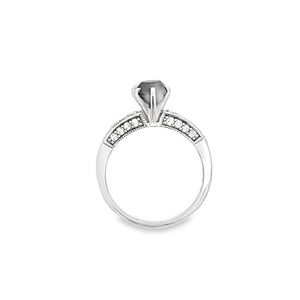 White 10 Karat Milgrain 3 Sided Straight Band Estate Jewelry Size 5 one 0.96ct Round Black Diamond
24=0.18tw Round H/I SI2 Diamonds Gram Weight: 1.88