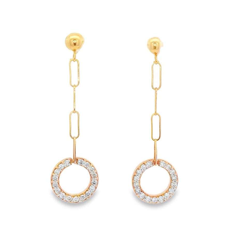 Lady's Yellow 14 Karat Paperclip Chain Dangle With Circle Accent Earri