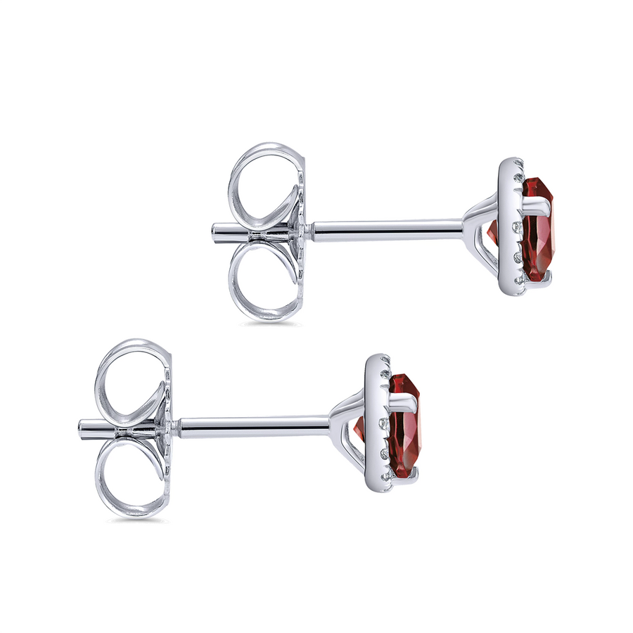 Gabriel & Co. Fashion 14K White Gold Halo Garnet and Diamond Stud Earring