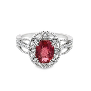 Estate Pink Tourmaline Floral Halo Ring