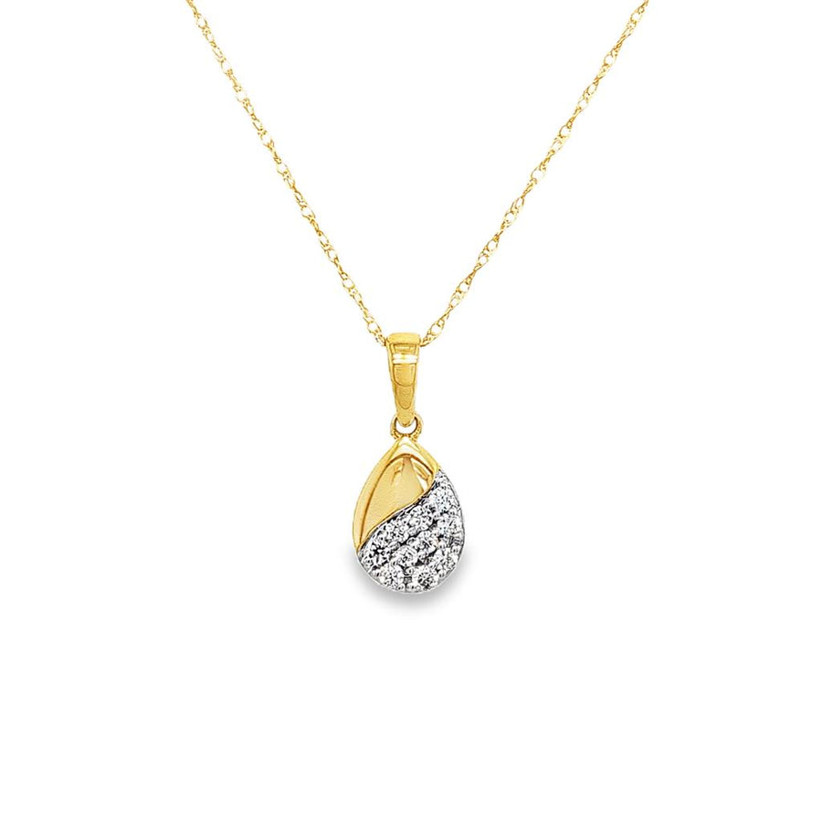 Lady's Two-Tone 14 Karat Pear Drop With Pave Diamonds Pendant With 10