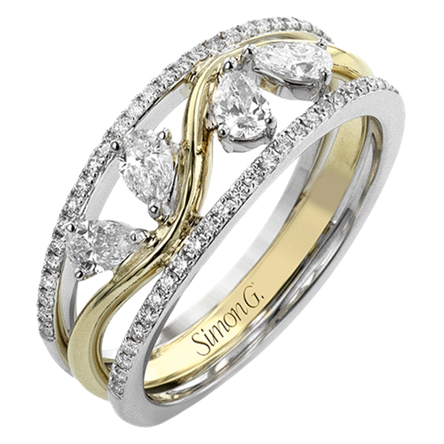 Lady's Yellow 18 Karat 3 Band Fashion Ring 52 = 0.17TWT Round Diamonds