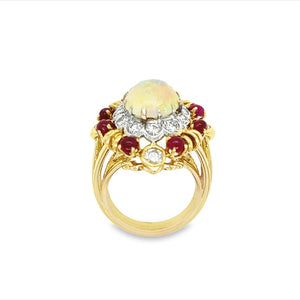 Estate Opal Ruby and Diamond Ring