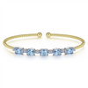 Gabriel & Co. Fashion 14K White-Yellow Gold Bujukan Bead Cuff Bracelet with Blue Topaz and Diamond Stations