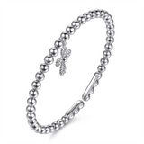 White Sterling Silver Beaded Cuff Bracelet With Rope Style Cross Penda