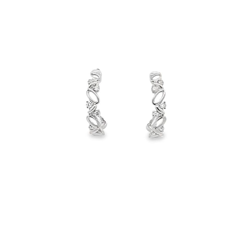 Lady's White Polished 18 Karat Medium Hoop Earrings