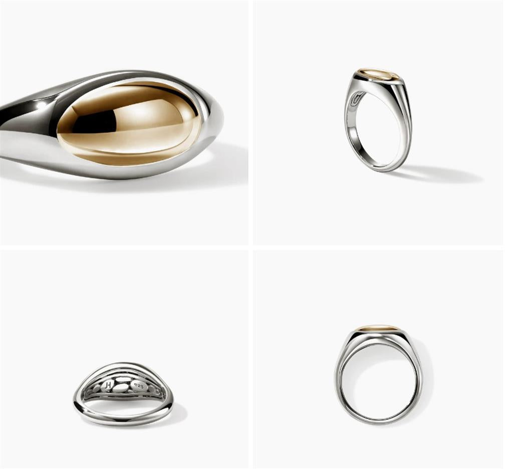 Silver/14K Pebble Ring Size 7