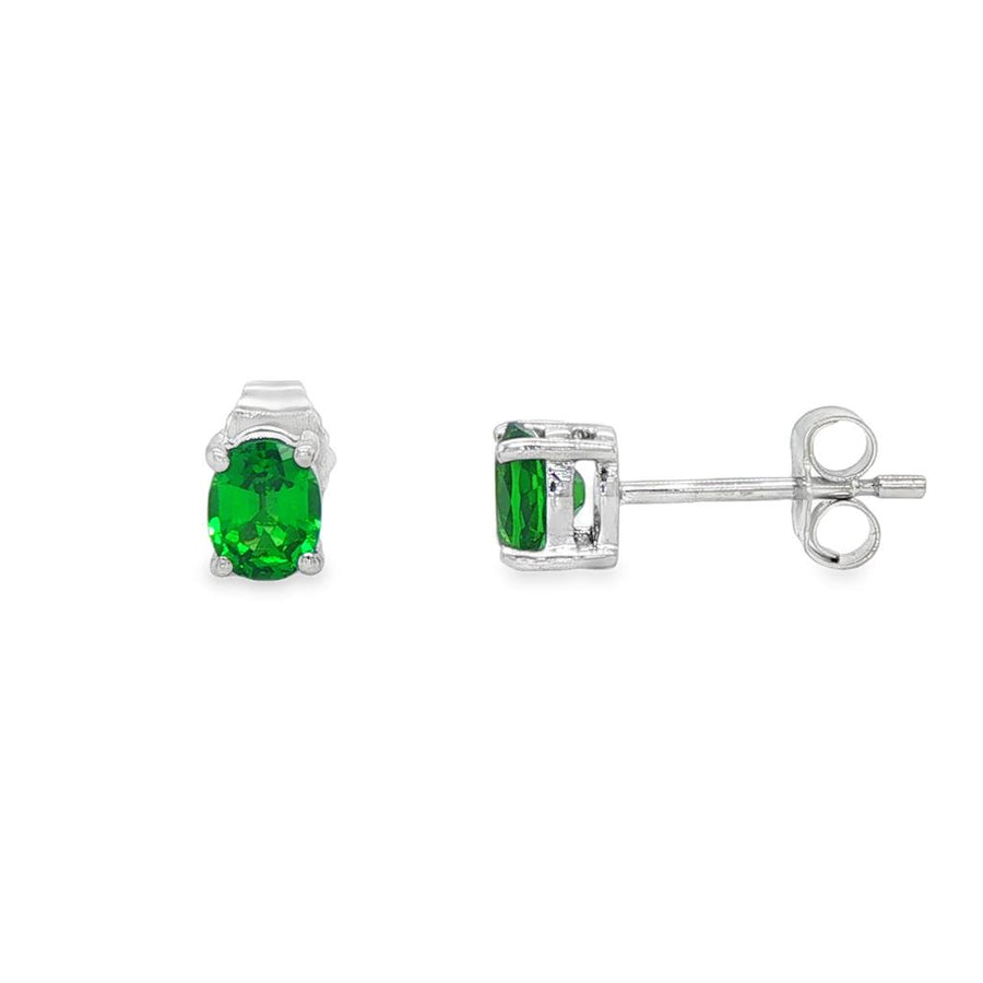 Lady's White 14 Karat Stud Earrings 2=0.92tw Oval Tsavorite Garnets