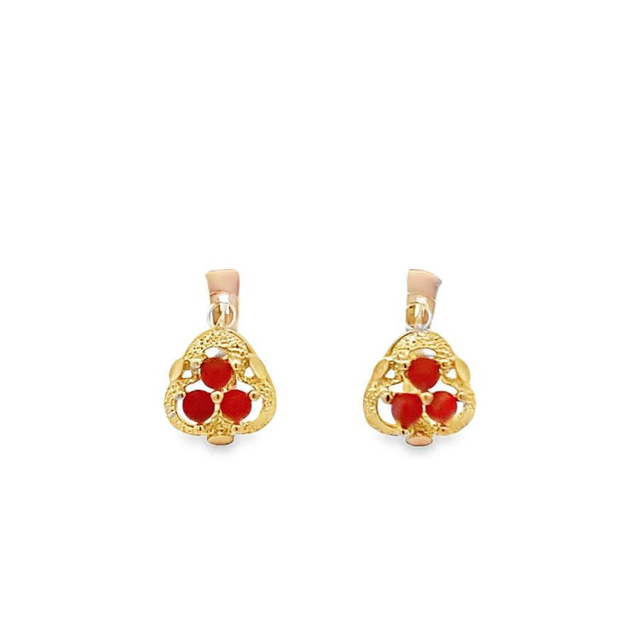 Yellow 18 Karat Milgrain Coral Leverback Earrings Estate Jewelry With
