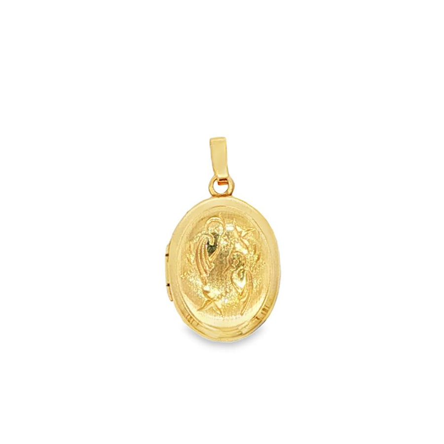 Yellow 14 Karat Engraved 19.95X10.88mm Oval Locket With Engraved Birds
