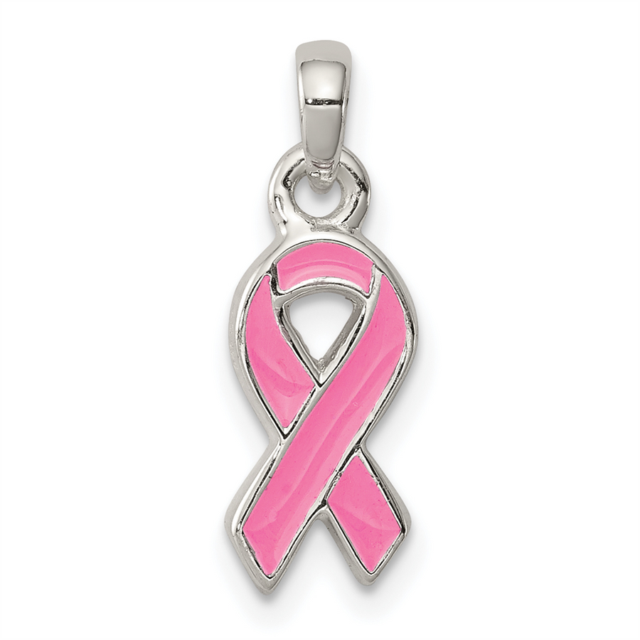 Sterling Silver Polished Pink Enameled Ribbon Pendant