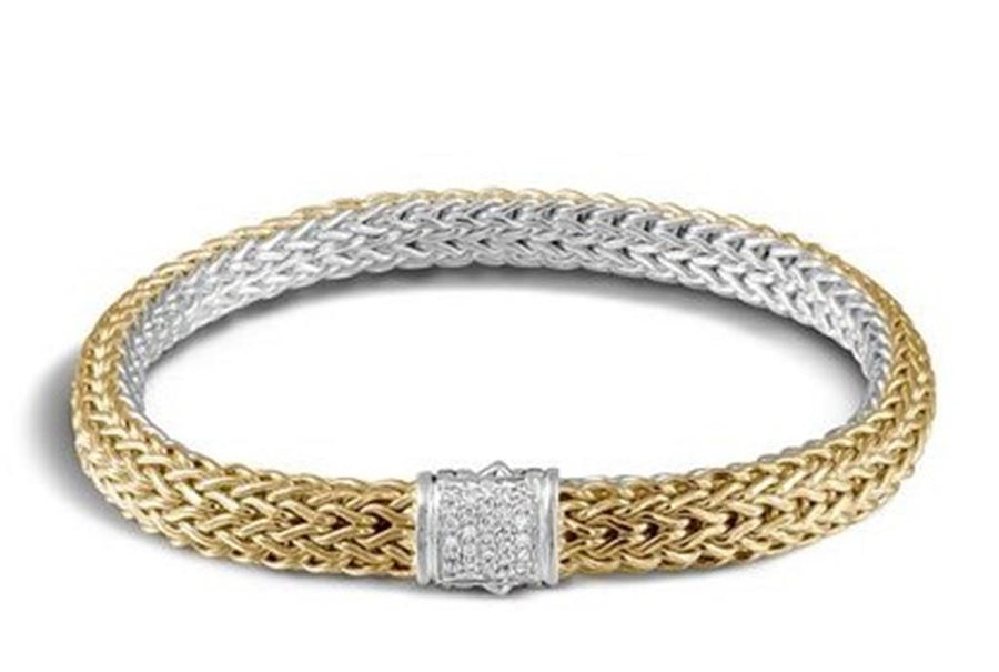 John Hardy Two-Tone 18K Gold and Sterling Silver Classic Chain Pave Small Reversible Bracelet