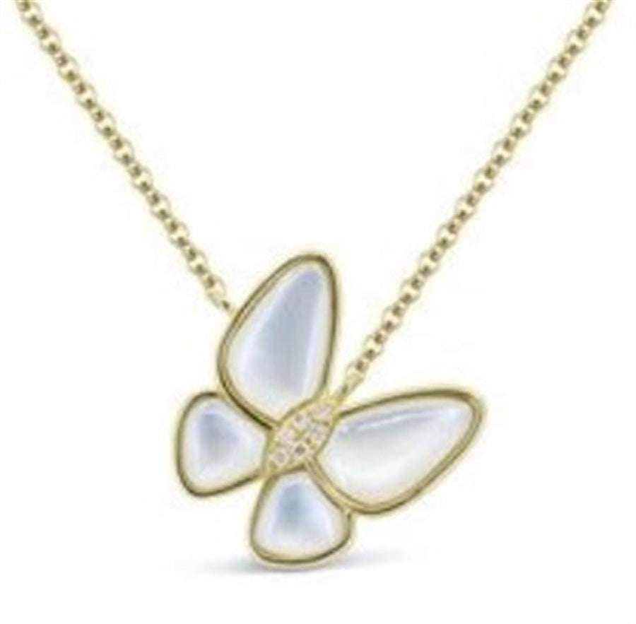 Lady's Yellow 14 Karat Butterfly Necklace 4=1.62tw FANT Mother Of Pear
