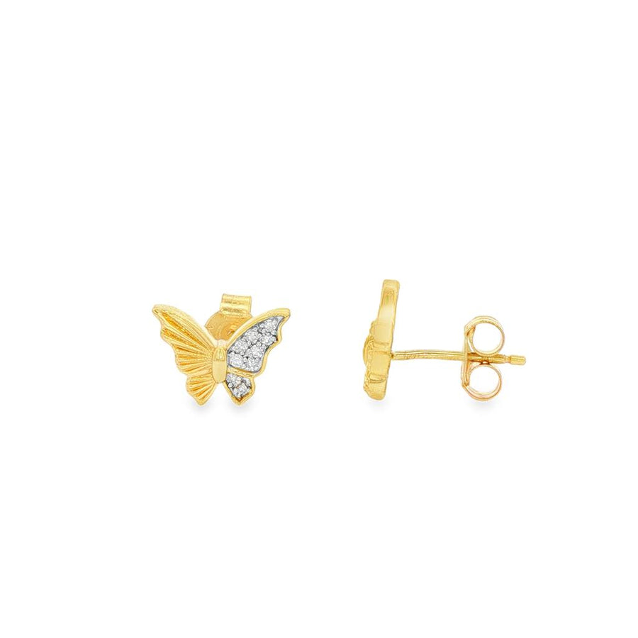Lady's Two-Tone 14 Karat Engraved Butterfly Stud Earrings With 18 = 0.