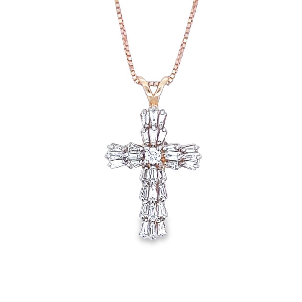 Estate Baguette Diamond Cross Necklace