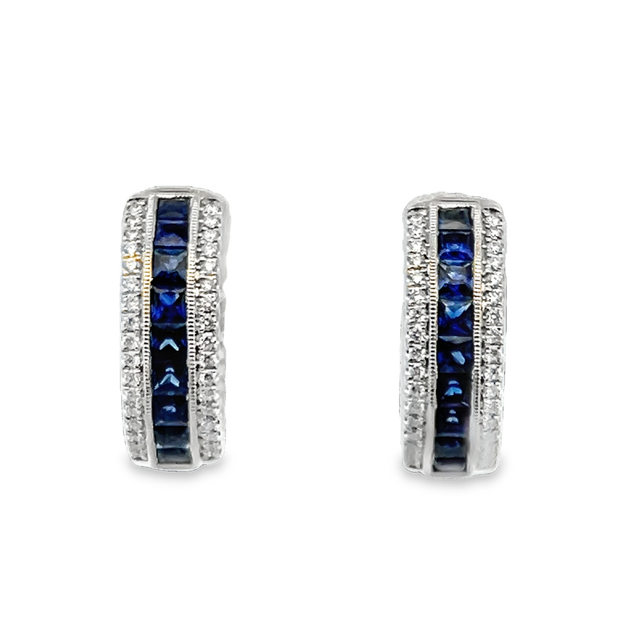 Lady's White 18 Karat Milgrain Channel Set Earrings