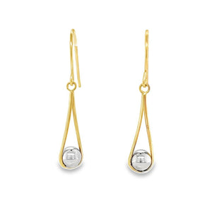 Estate Two-Tone 10 Karat Open Teardrop Ball French Wire Earrings