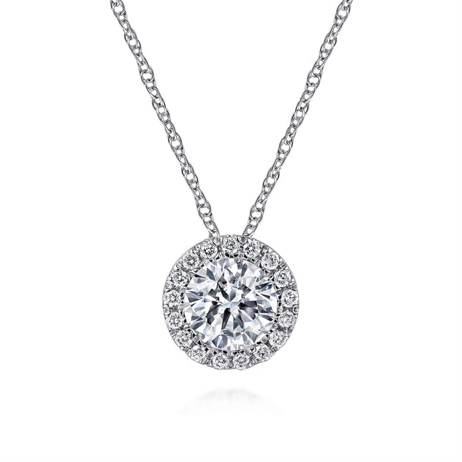 Lady's White 14 Karat Halo Pendant With 0.06Tw Round G/H Si2 Diamonds