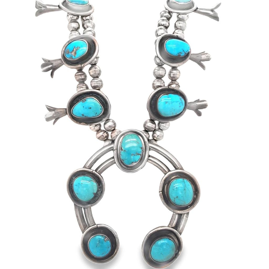 Sterling Silver Antiqued Handmade Bead Squash Blossom Necklace Estate
