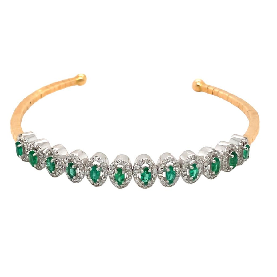 Emerald and Diamond Halo Flex Bangle