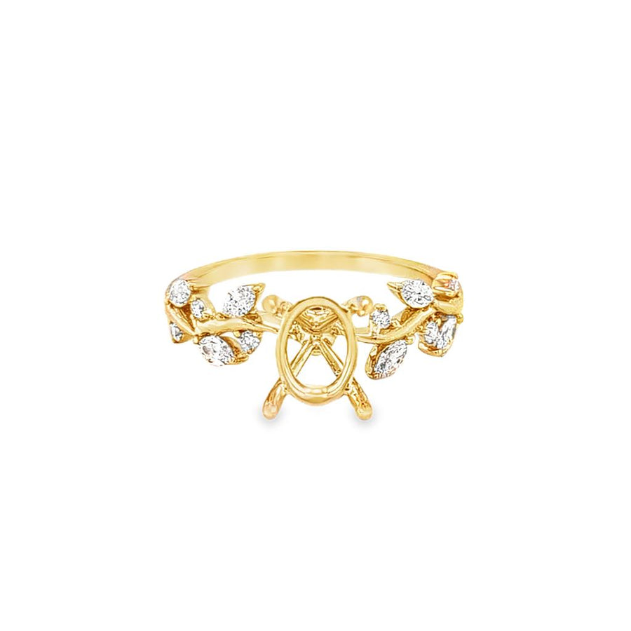 Lady's Yellow 14 Karat Leaf Design Semi-Mount Ring Size 6.5 With 6 = 0