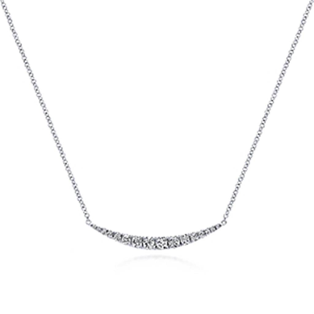 Lady's White 14 Karat Curved Diamond Bar Necklace Necklace Length 17.5