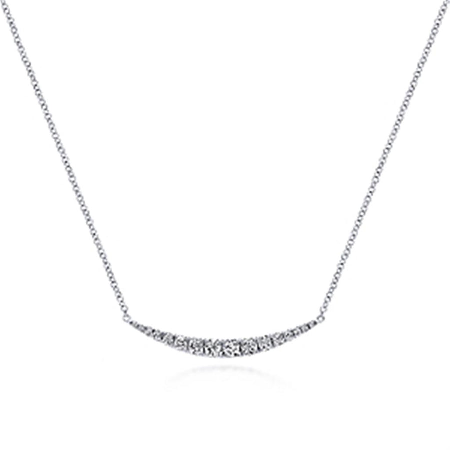 Lady's White 14 Karat Curved Diamond Bar Necklace Necklace Length 17.5