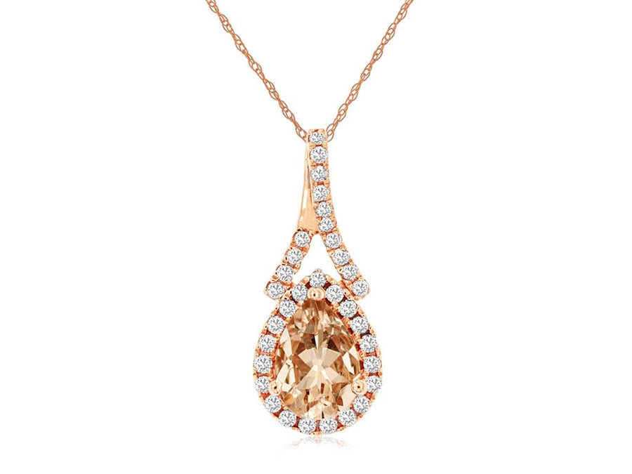 Lady's Rosé 14 Karat Teardrop Halo Drop Pendants With One = 0.65Ct Pea