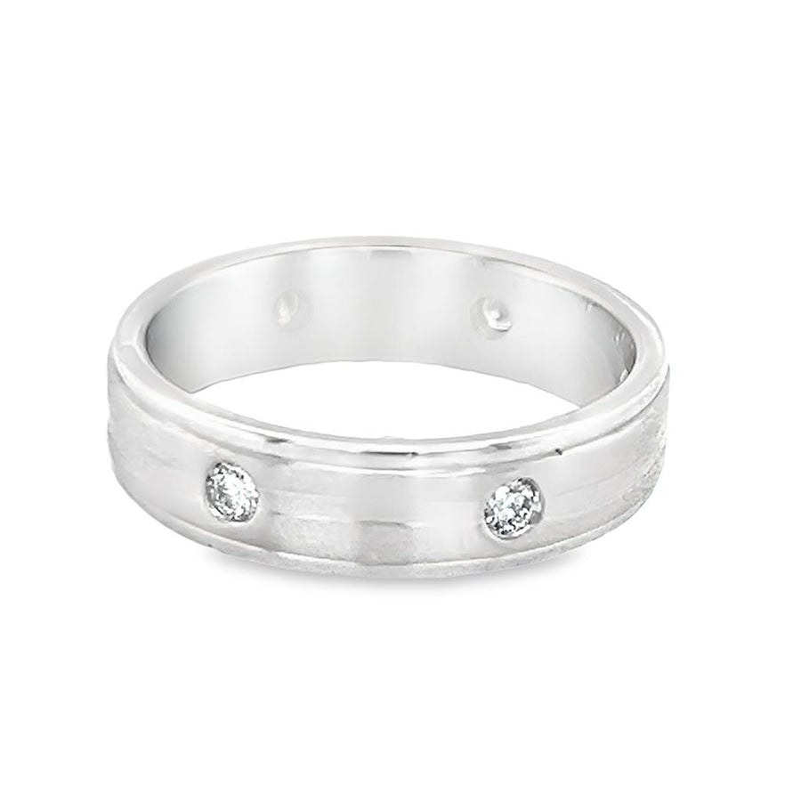 White 14 Karat 5.85mm Wedding Band Estate Jewelry with 6 Round Diamonds