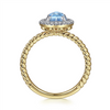 Gabriel & Co. Fashion 14K Yellow Gold Round Blue Topaz and Floating Diamond Halo Ring