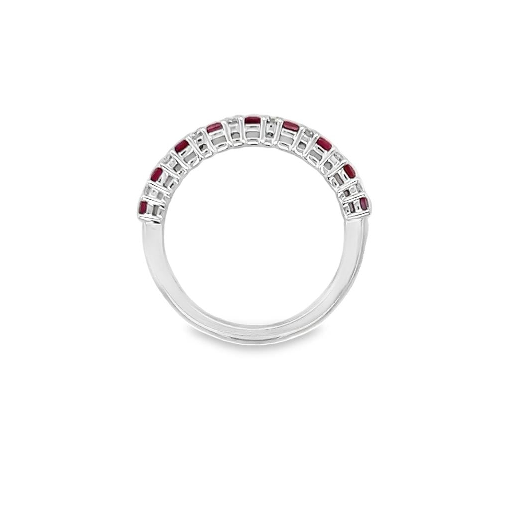 Nelson Lady's White 18 Karat Alternating Diamond and Ruby Fashion Ring