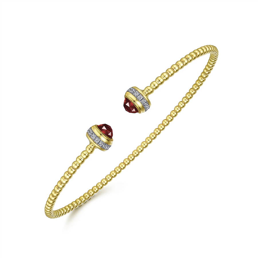 Gabriel & Co. Fashion 14K Yellow Gold Diamond and Garnet Bujukan Open Bangle