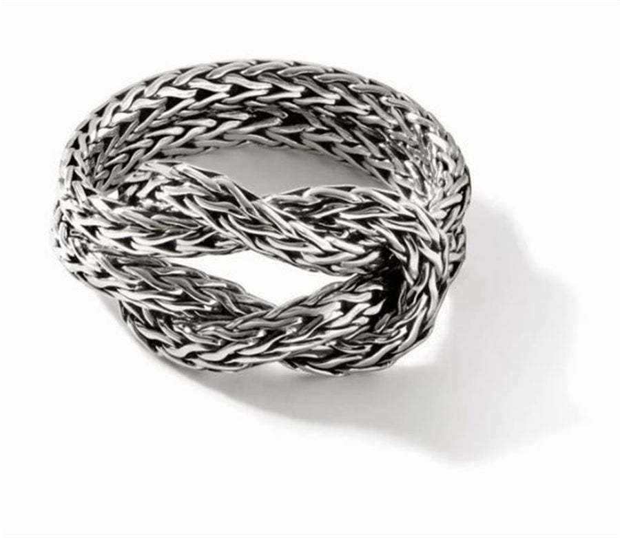 White Sterling Silver John Hardy Love Knot Chain Ring Size 7.0 John Ha