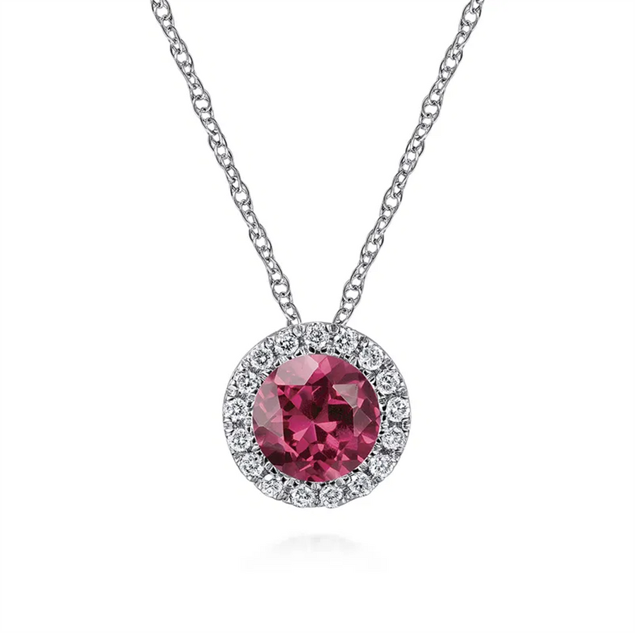 Gabriel & Co. Fashion 14K White Gold Diamond Halo Pendant Necklace