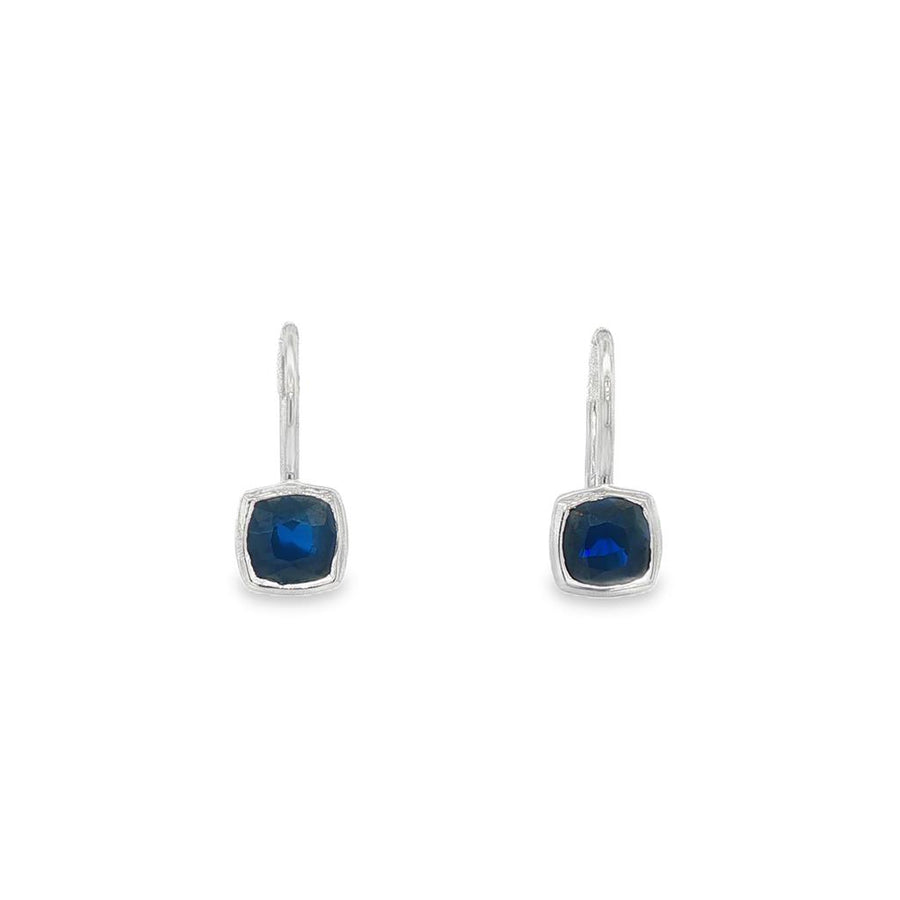 Lady's White 14 Karat Cushion Bezel Fishhook Dangle Earrings With 2 =