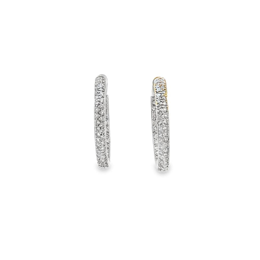 White 18 Karat Pave Inside--Out Diamond Hoop Earrings Estate Memo With