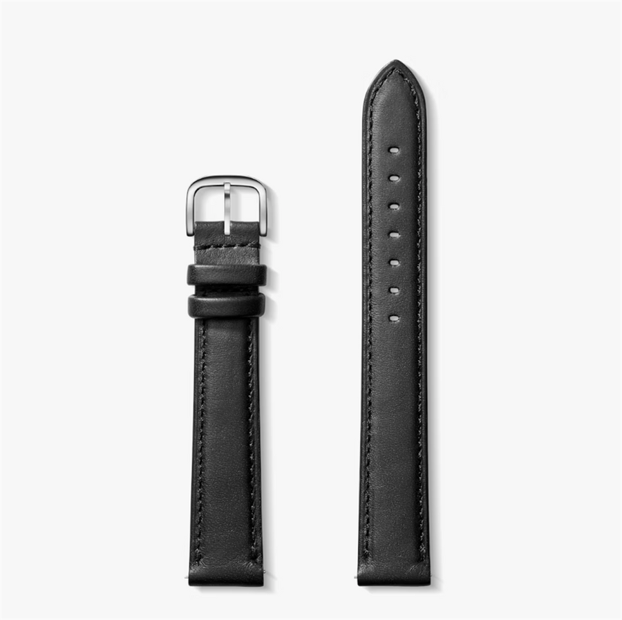 Black Leather Strap with a Polished Stainless Steel Buckle